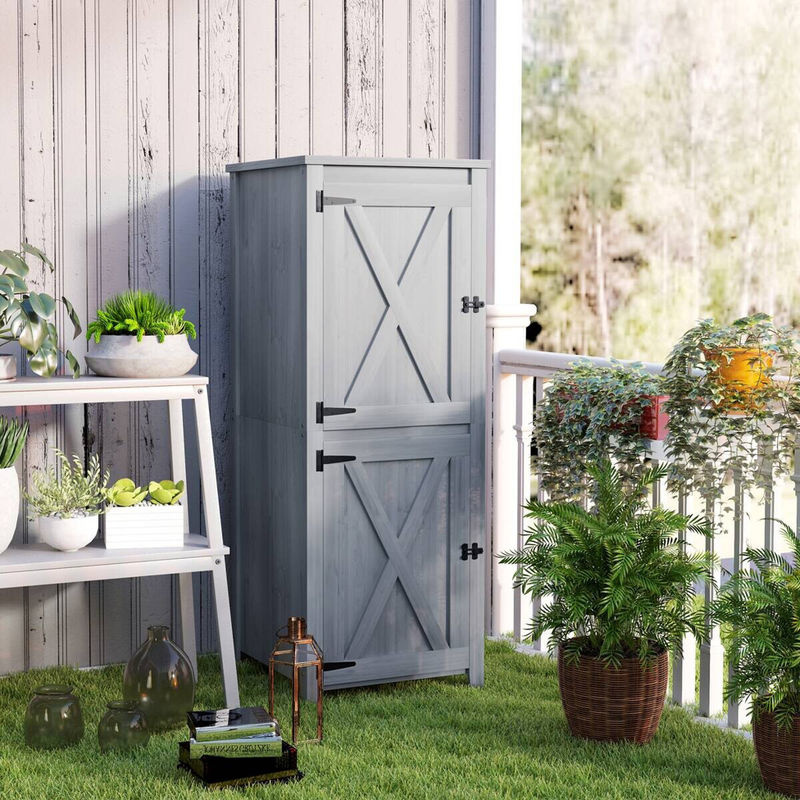 Outsunny Gartenschrank aus Holz in Hellgrau, wetterfester Geräteschuppen mit Doppeltür, Ablagen und Schloss, H x B x T: 160 x 60 x 60 cm - Bild 3