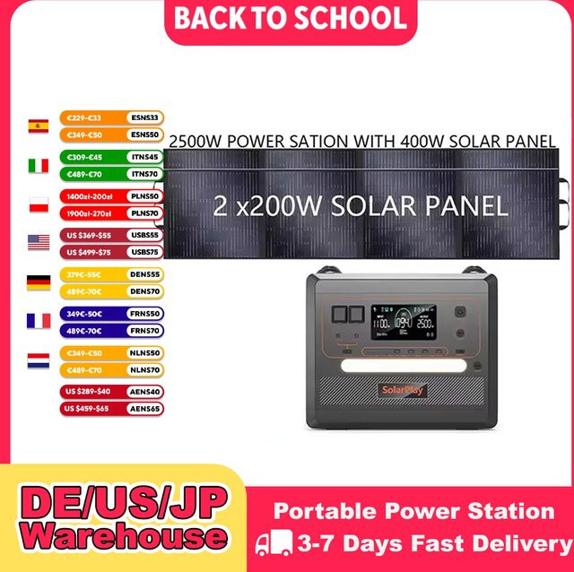 SOLARPLAY Tragbares Kraftwerk mit LED-Licht und optionalem Solarpanel, 2400W/2500W, 2160Wh/2304Wh, 220V Notfall-Solar-Powerbank für Camping und Outdoor - Bild 1