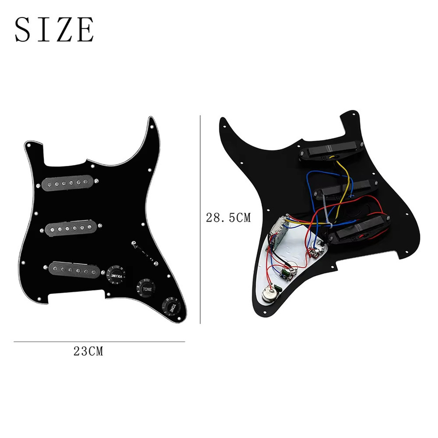 Irin E-Gitarre Schlagbrett mit vorverdrahteten Single Coil Pickups in Schwarz für FD ST Stil Gitarren, 11-Loch-Design - Bild 3