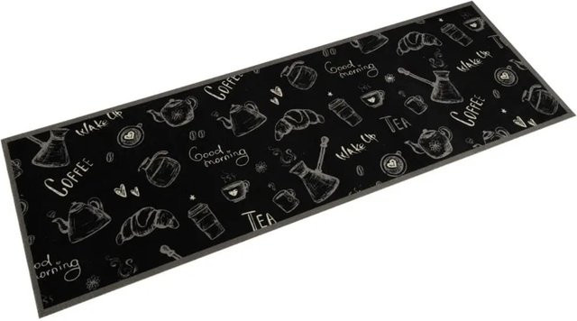 vidaXL Küchenteppich Morgen in Schwarz aus Samt, waschbar und rutschfest, B/T: 60 x 180 cm - Bild 1