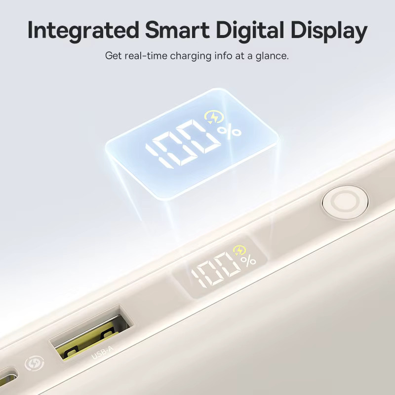 Baseus Powerbank 20000 mAh mit 100 W Schnellladefunktion, integriertes Dual-USB-C-Kabel und Digitalanzeige, Farbe: Weiß - Bild 6
