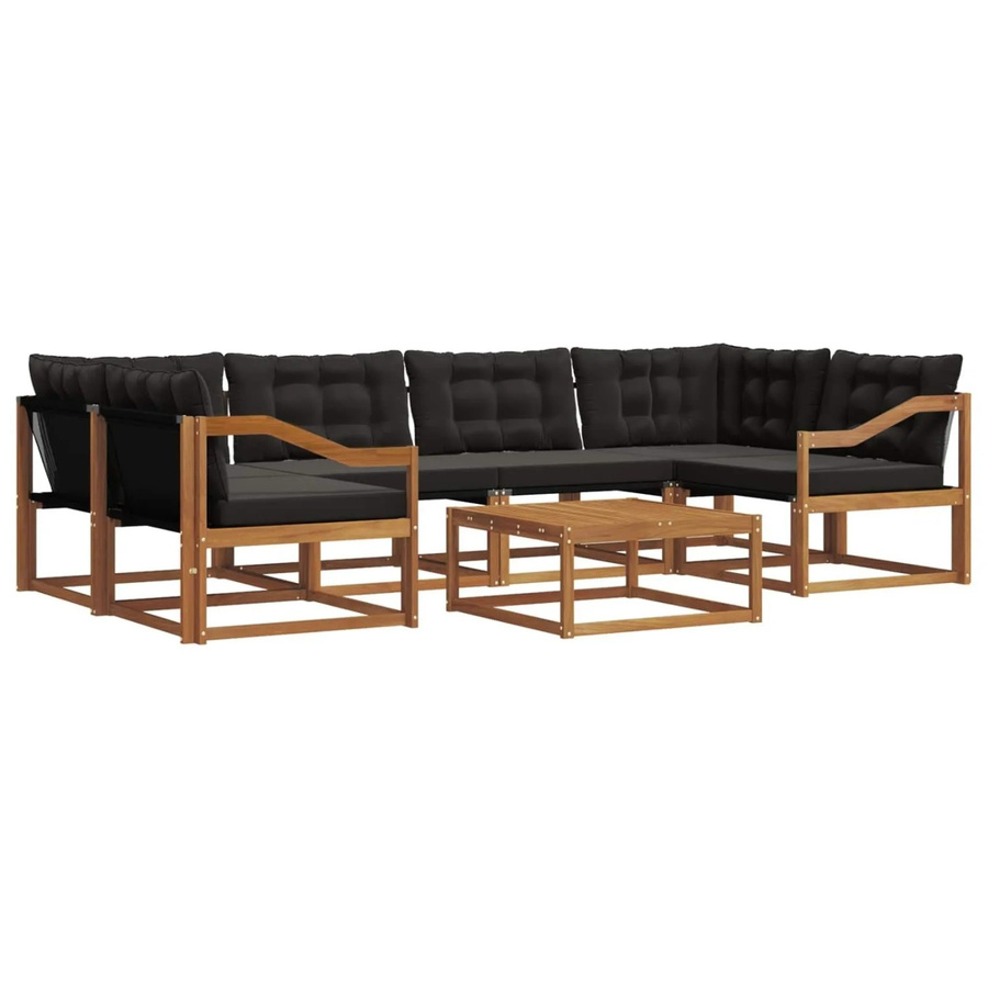 vidaXL Outdoor-Sofagarnitur 7-teilig aus Akazienholz und Textilene in Schwarz und Natur mit Kissen und Armlehnen - Bild 2