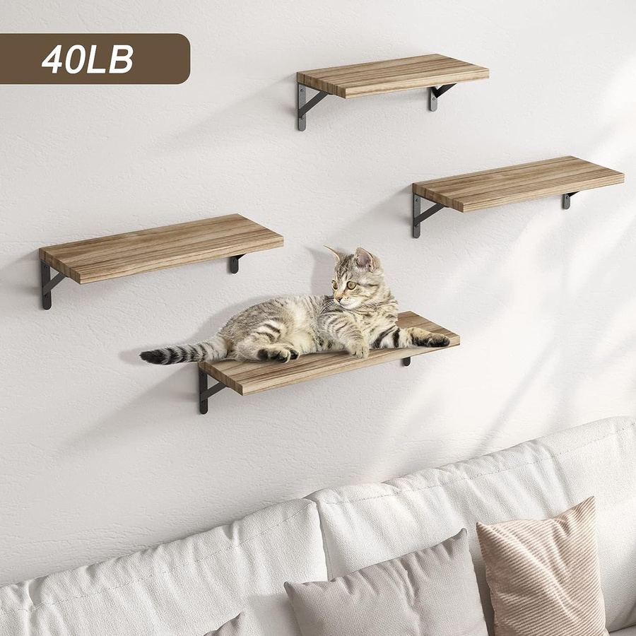 Wandhängendes Schwebendes Wandregal aus Massivholz in Braun mit Edelstahl-Elementen für Badezimmer und Küche - Bild 3