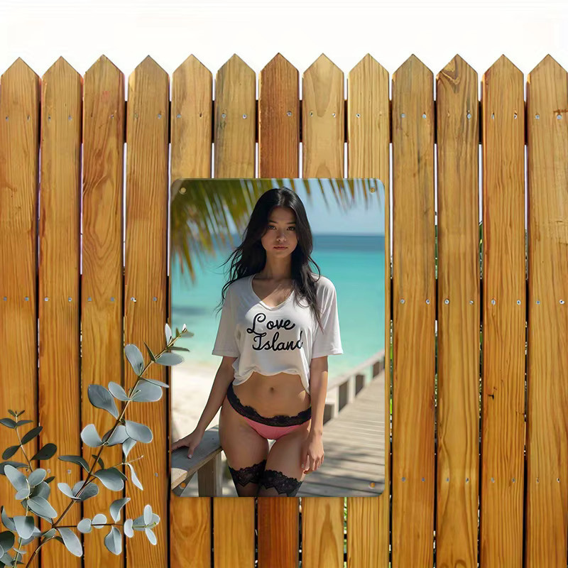 CIFBUY 2D-Flachmetall-Wandkunst Bikini-Modell am Dock Vintage-Dekoration aus Metall, Breite: 30,0 cm, Höhe: 30,0 cm - Bild 2