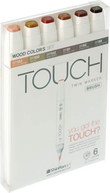 ShinHan TOUCH Twin Brush Marker Wood Colors 6er Set in Braun für Profis - Bild 1