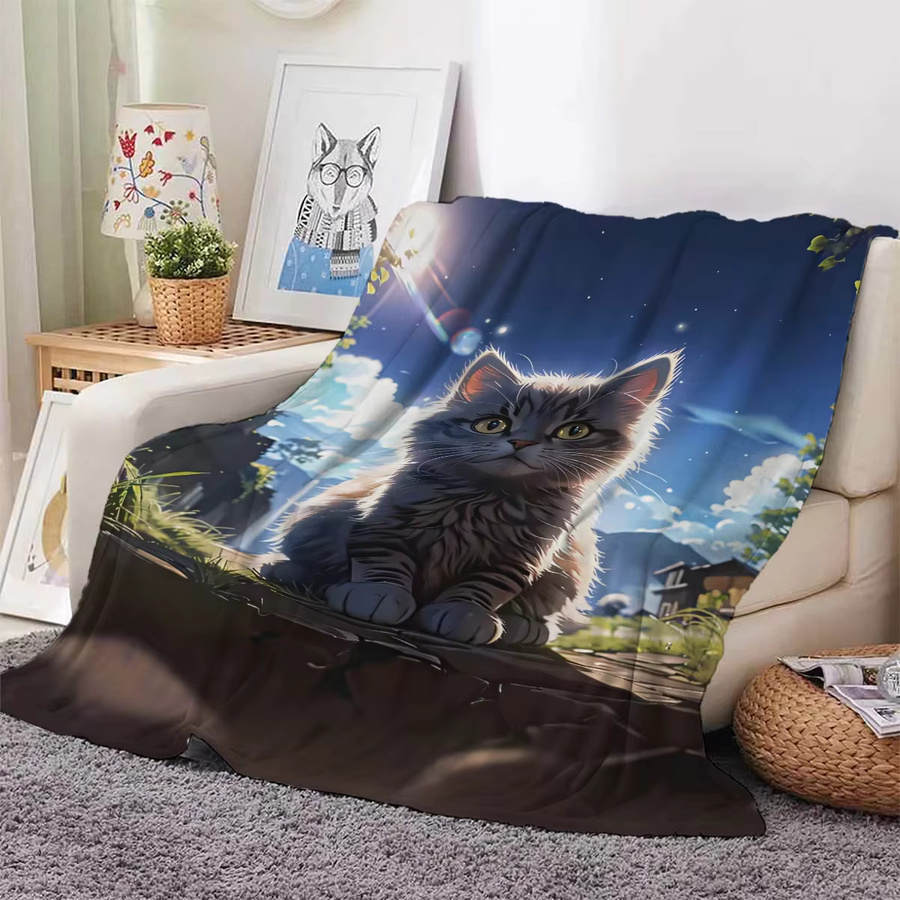 VIKAMA Luxus-Plüschdecke mit Sternenhimmel und Katzen-Motiv, superweich und warm für alle Jahreszeiten, B/B/H: 240 x 225 x 0 cm - Bild 3