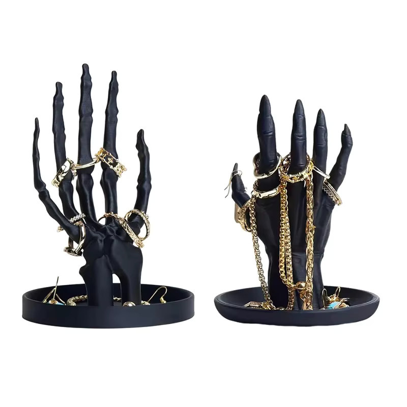 HWetR Gothic Skeleton Hand Schmuckständer aus Kunststoff in Schwarz zur Organisation von Halsketten und Ohrringen - Bild 3