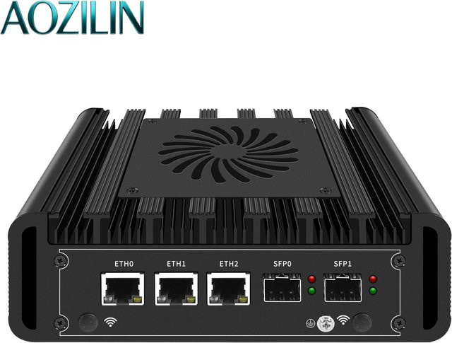 AOZILIN H31F Mini-PC Netzwerk-Firewall-Server mit Intel N100/N355, Dual 10G SFP+, 3x 2.5G RJ45, 4K DP und HDMI in Schwarz - Bild 1