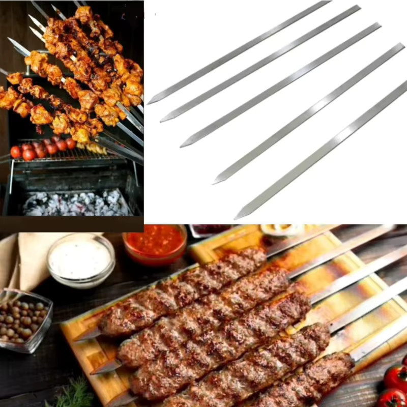 ShineTrip Flache Grillspieße aus Edelstahl in Silber für Adana Flat, Paneer Tikka BBQ und Koobideh Kebab - Bild 4