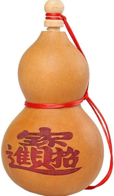 Zinnoberroter Feng Shui Anhänger aus natürlichem Kürbis mit Textbeschriftung für Glück und Schutz, Farbe: Rot, Höhe: 14 cm - Bild 1
