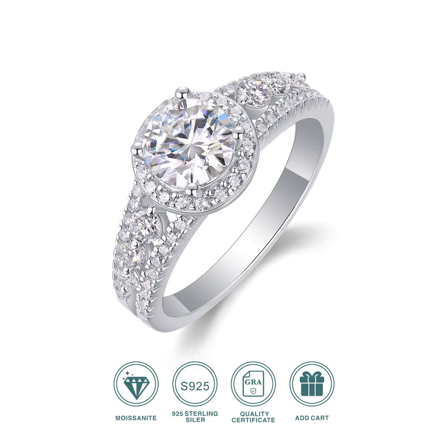 JIUZUAN Verlobungsring, Moissanit, 925 Silber, Weiß, Damen - Bild 2