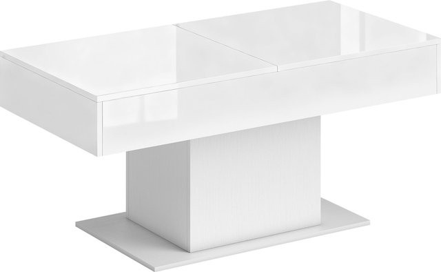 Aosom HOMCOM Ausziehbarer Couchtisch mit Stauraum in Hochglanzweiß, Moderner Wohnzimmertisch, B/T/H: 108-178,5 x 53 x 49 cm - Bild 1