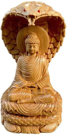 Yiran Furniture Buddha Figur Schlange beschützt aus Klippen-Zypressenholz, braun, Höhe: 12,0 cm