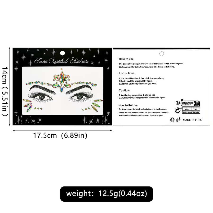 HotPress Strass-Gesichts-Tattoo-Aufkleber, schimmernd, Unisex - Bild 5