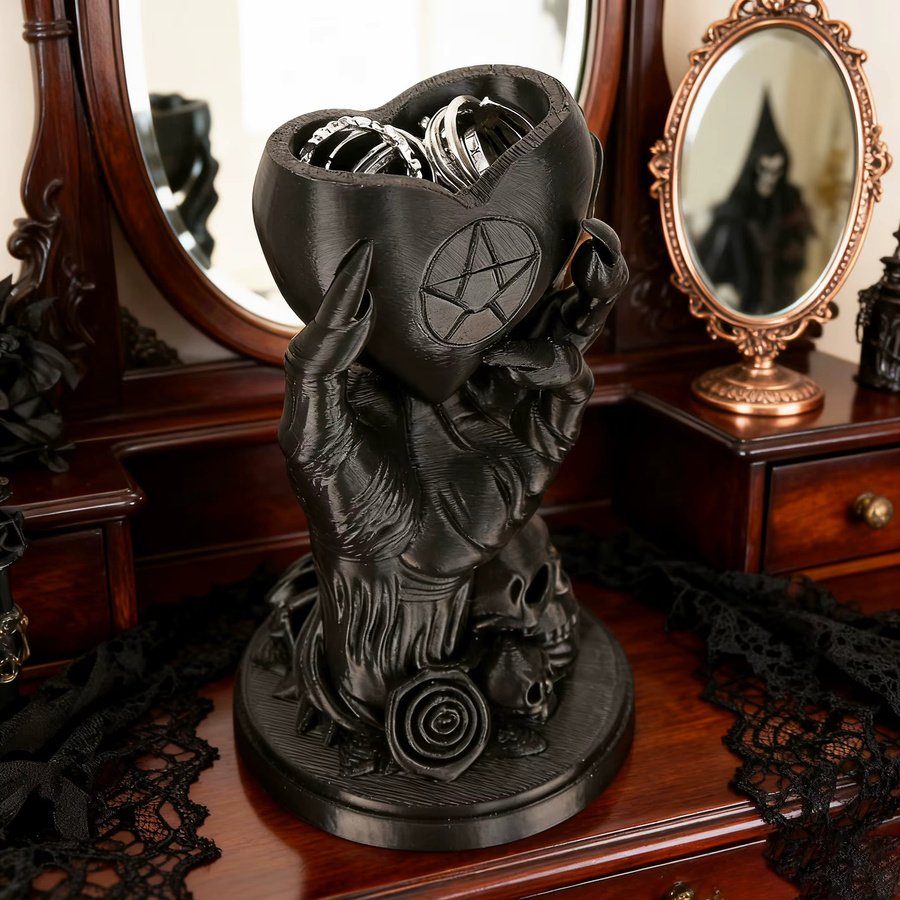 Gothic Schmuckhalter mit Totenkopf und Herz in Schwarz als Deko-Ornament für dein Zuhause - Bild 2