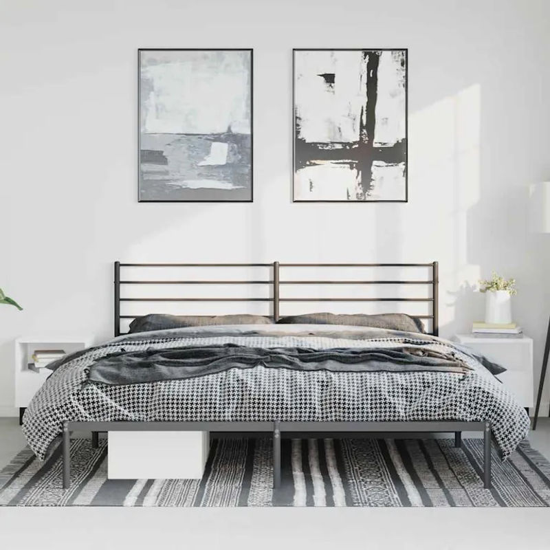 Vidaxl Metall-Bettgestell mit Kopfteil in Schwarz, Modernes Design aus Stahl, B: 183 cm, L: 213 cm - Bild 2
