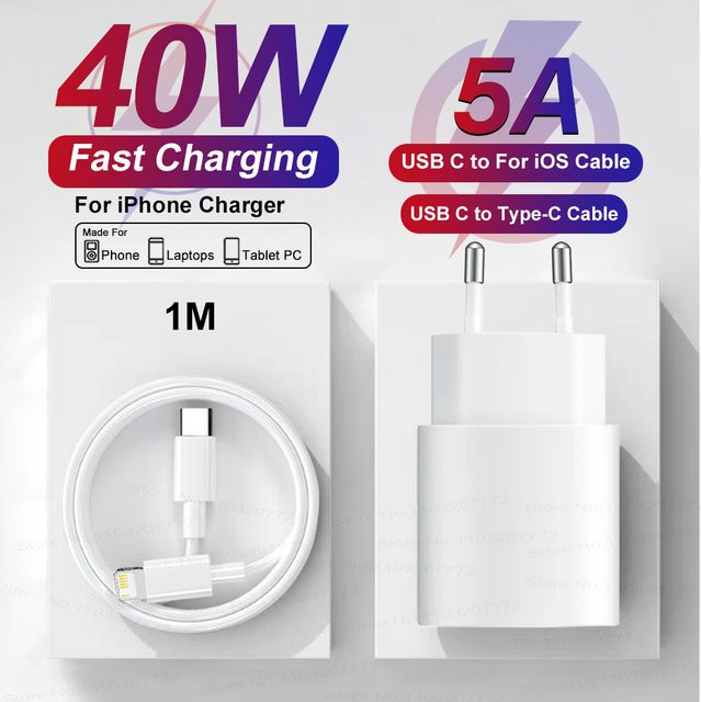 Keai 40W PD-Ladegerät mit USB-C-Datenkabel für Apple iPhone in Weiß - Bild 1