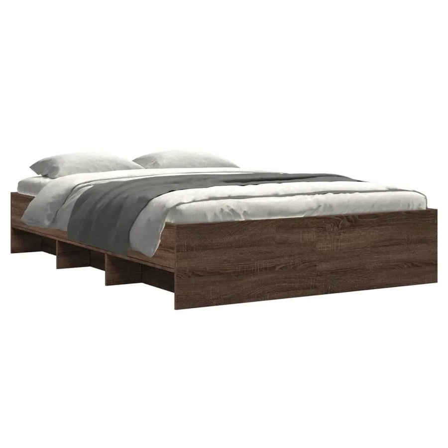 vidaXL Bettgestell aus Holzwerkstoff in Eiche Braun mit Seitenfächern B/T/H: 138 x 190 x 35 cm - Bild 2