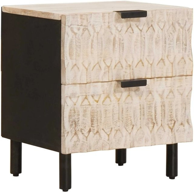 vidaXL Nachttisch aus Mango Massivholz in Weiß, B/T/H: 40 x 33,5 x 46 cm - Bild 1