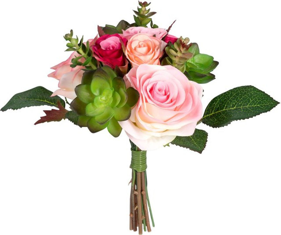Künstlicher Rosenstrauß von viva domo in Mehrfarbig (Pink, Weiß, Grün) zur Dekoration - Bild 1