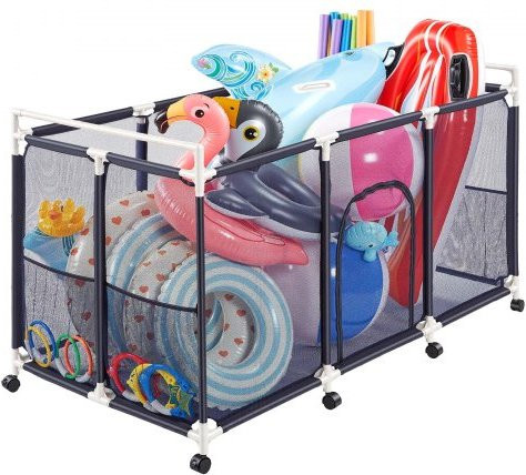 VEVOR Pool Storage Bin mit Rollen und Seitentaschen, Organizer für Poolspielzeug in Weiß und Blau, B/T/H: 159 x 81,5 x 91,5 cm - Bild 1