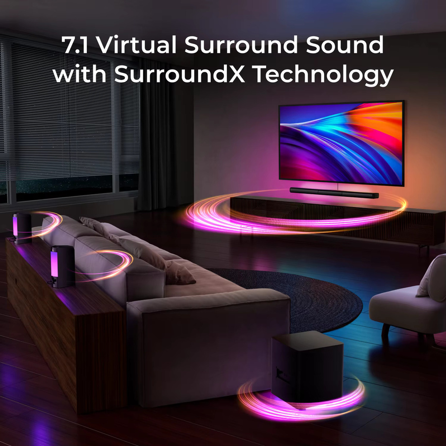 ULTIMEA Apollo S70 Ultra 7.1-Kanal Virtuelle Surround-Soundbar mit 2 Surround-Lautsprechern, RGB, 6,5-Zoll-Subwoofer und 410W in Schwarz - Bild 2