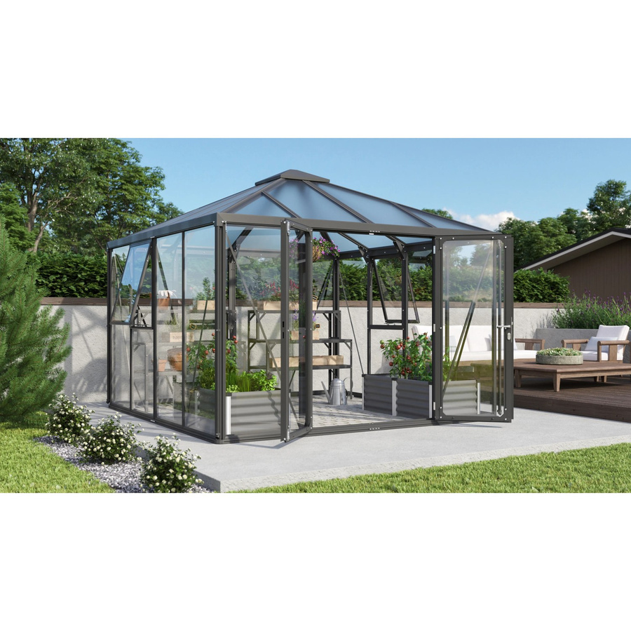Vitavia Gewächshaus-Pavillon Fortuna in Schwarz mit 3 mm ESG-Glas und 10 mm HKP, 10,2 m² - Bild 5