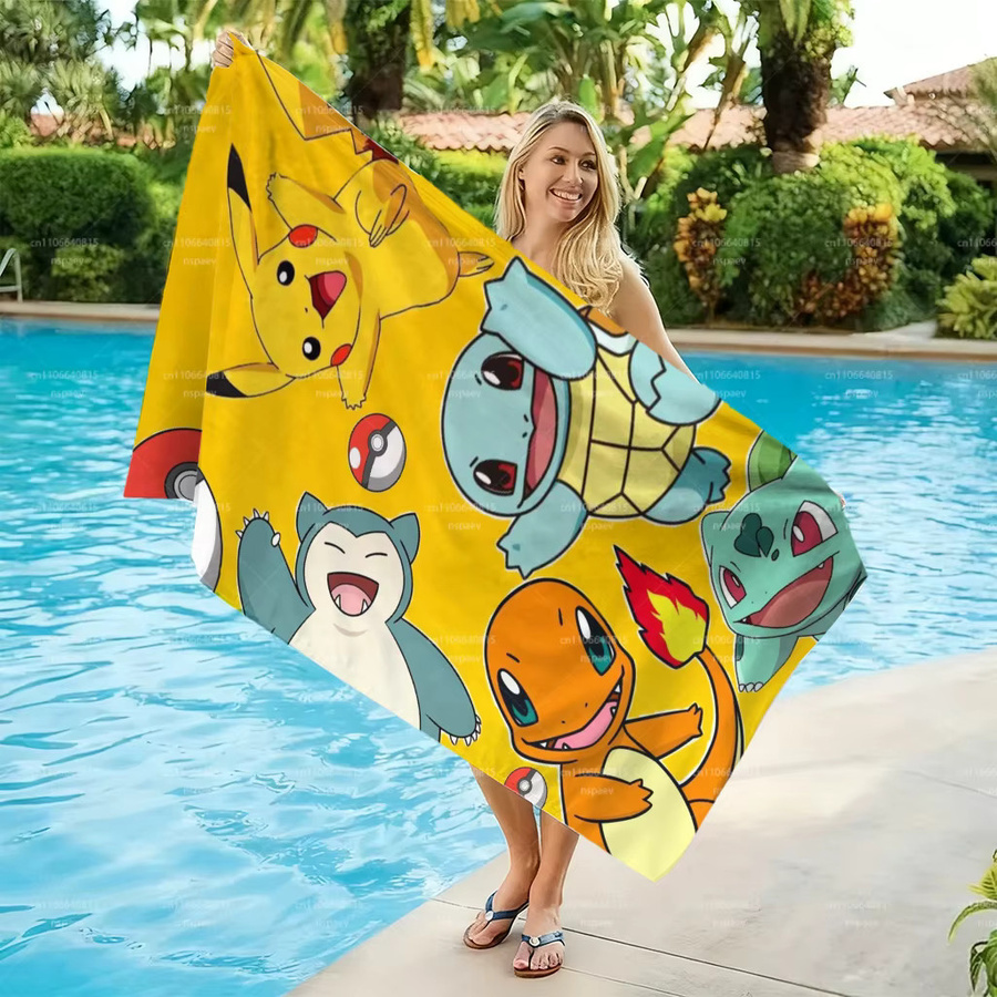Potdemiel Pokemon Cartoon-Strandtuch mit Pikachu-Charmander-Print, schnell trocknend und saugfähig, Mehrfarbig, Breite: 60 cm, Höhe: 40 cm - Bild 4