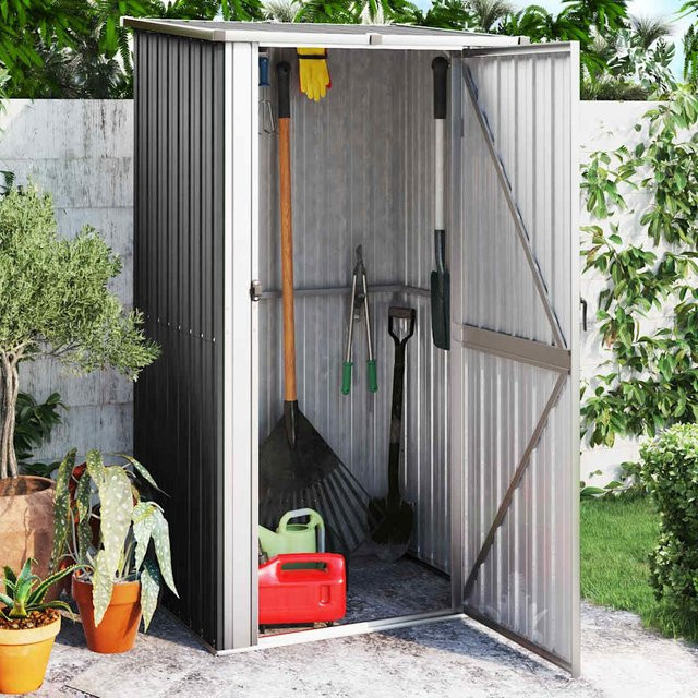 vidaXL Gartenhaus Geräteschuppen aus verzinktem Stahl in Anthrazit, B/H/T: 118,5 x 209,5 x 97 cm - Bild 4