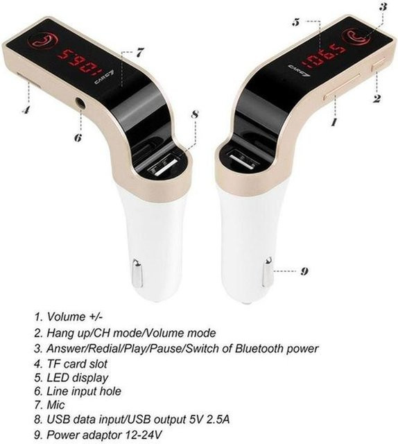 Sweet Lovely G7 Bluetooth Auto-Kit mit FM-Transmitter, USB-C-Ladegerät und MP3-Player mit Mikrofon in Rose Gold - Bild 1