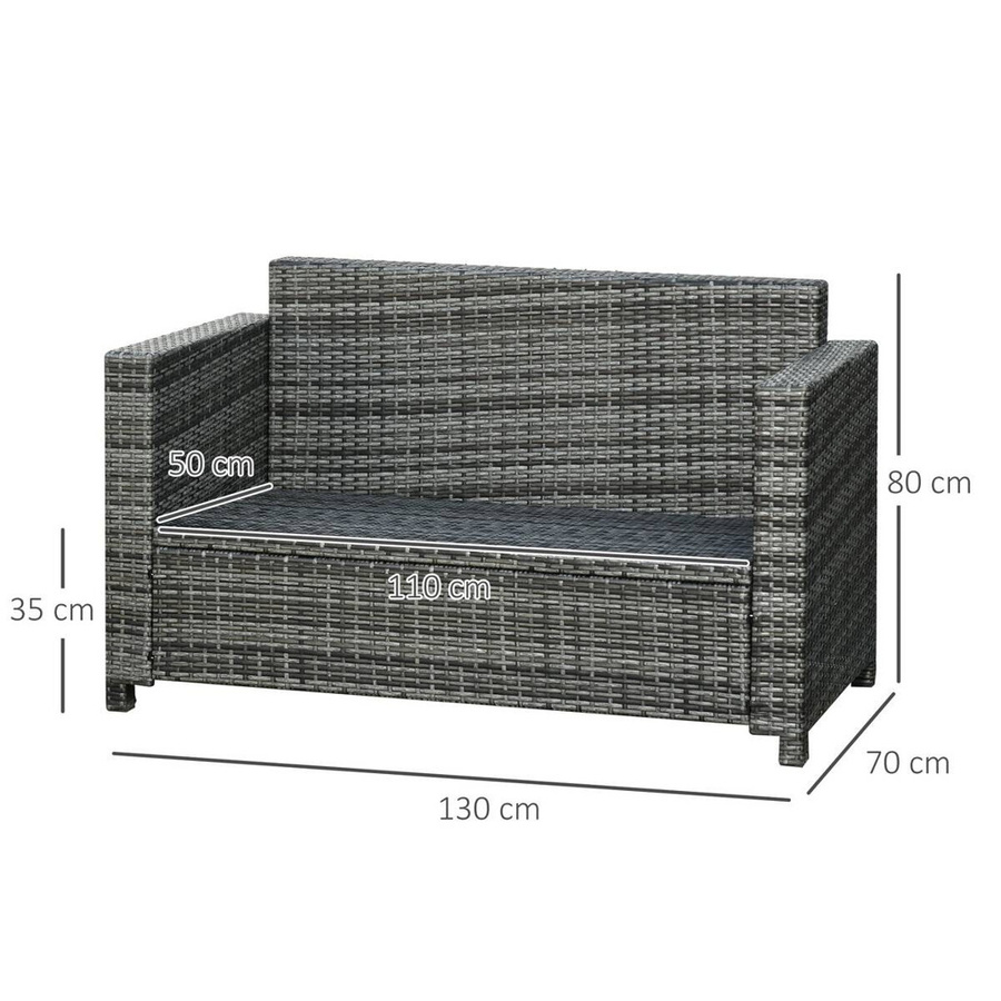 Outsunny Gartensofa aus Polyrattan mit Polsterung und Kissen in Grau, B/H/L: 70 x 130 x 80 cm - Bild 2