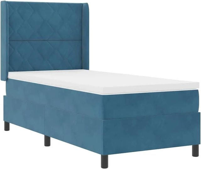 vidaXL LED Boxspringbett mit Matratze in Blau aus Samt, B/T/H: 90 x 190 x 128 cm - Bild 1