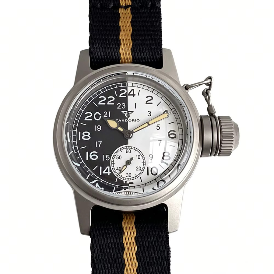 Tandorio Armbanduhr, Militär-Sportuhr, Edelstahl, 36 mm, Herren, Schwarz-weißes Zifferblatt, Saphirglas, 10 ATM - Bild 5