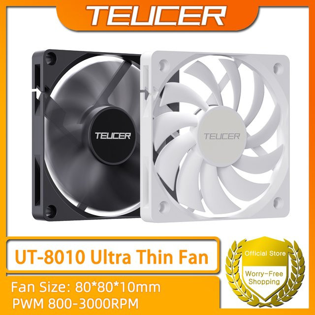 TEUCER UT-8010 Ultradünner Gehäuselüfter Schwarz, PWM 4-polig, B/T/H: 80 x 80 x 10 mm - Bild 1