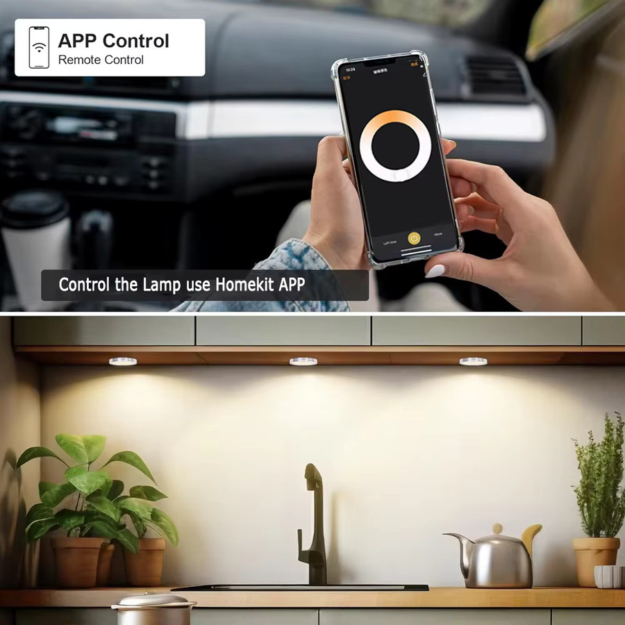 CENFAYA HomeKit WiFi Runde CCT LED Unterbauleuchte in Weiß mit Dual-Weiß Lichtsteuerung für Schrank, Vitrine und Kleiderschrank - Bild 2