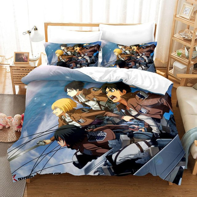 Attack on Titan Anime Bettwäsche-Set aus Mikrofaser mit 3D-Druck, Mehrfarbig, B/H: 140 x 210 cm - Bild 1