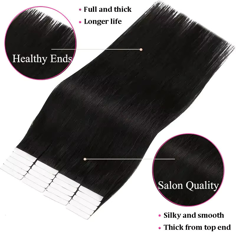 xbeauty Tape-In-Echthaar Haarverlängerungen, maschinelles Remy, 20 Stück, 66 cm, Unisex - Bild 3