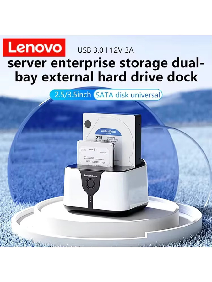 Lenovo 2-Bay HDD-Dockingstation mit Offline-Klonfunktion, USB 3.0 Adapter für 2,5 und 3,5 Zoll SATA SSD und HDD, Weiß - Bild 6
