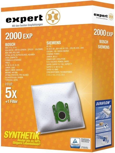Expert Staubsaugerbeutel 2000 EXP, 5 Beutel, Weiß - Bild 1
