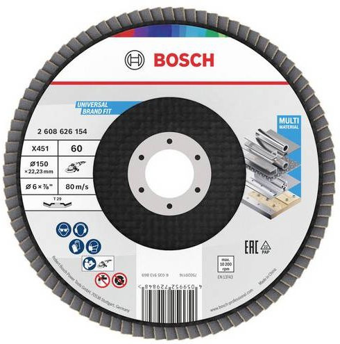 Bosch Fächerschleifscheibe für Metall, Durchmesser: 150 mm, Körnung: 60, Mehrfarbig - Bild 1