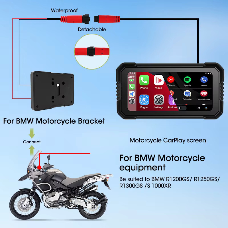 Srnubi Carpay 6,25 Zoll Navigationsdisplay für BMW R1200GS R1250GS R1300GS S1000XR mit Android Auto, GPS und Bluetooth in Schwarz - Bild 4