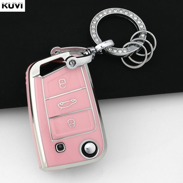 Kuvi TPU Schlüsselhülle für VW Golf 7 MK7 Tiguan MK2 SEAT Ateca Leon FR2 Ibiza und Skoda in Pink - Bild 1