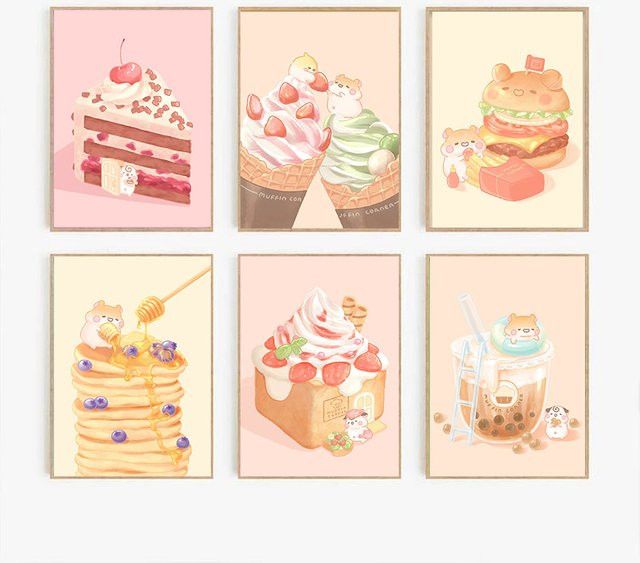 Leinwand Wandkunst Potdemiel Portrait mit Desserts Eis Brot Muffin Sandwich Kuchen für deine Wohnzimmer Dekoration - Bild 1