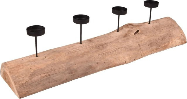 DELUKE Kerzenhalter LEON aus Teak und Eisen in Natur und Schwarz, modern, B/T/H: 17 x 16 x 70 cm - Bild 1