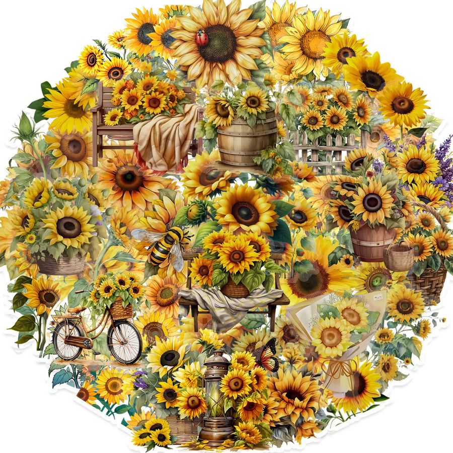 50 leuchtende Sonnenblumen-Aufkleber in Gelb für Handyhüllen, Laptops und Dekoration von YourLife Store - Bild 1
