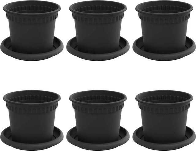 6er Set vidaXL Blumentöpfe aus Kunststoff in Schwarz, rund, Durchmesser: 12,5 cm, Höhe: 10 cm - Bild 1