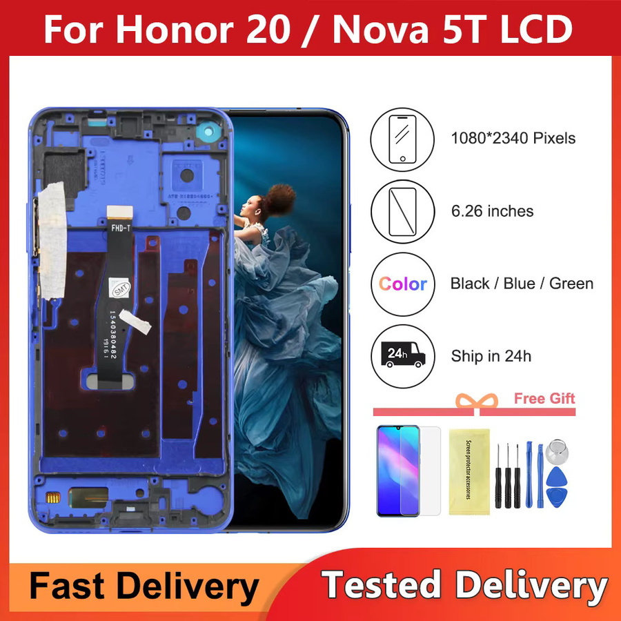 Huawei Nova 5T LCD-Display Touchscreen-Baugruppe mit Rahmen in Schwarz, kompatibel mit Honor 20, 6,26 Zoll - Bild 2