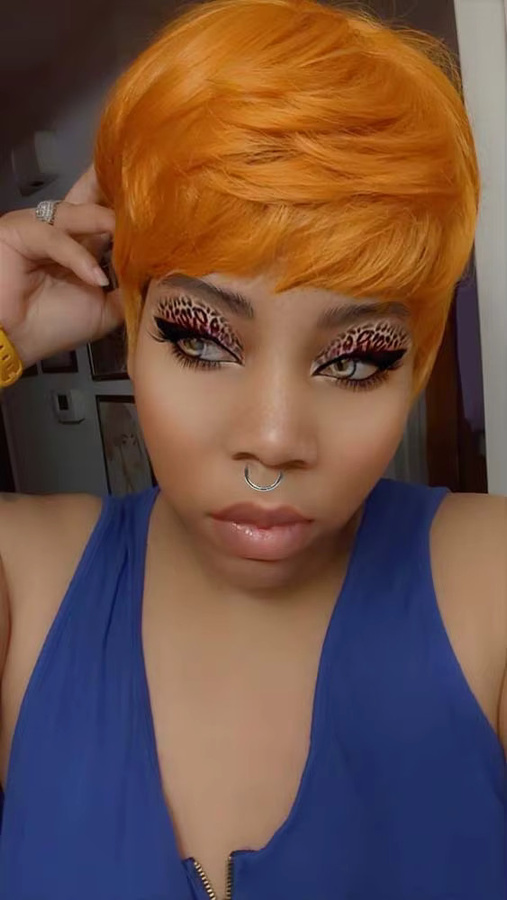 OYM HAIR Pixie-Perücke mit Pony, orangefarben, kurzes Echthaar, Damen - Bild 3