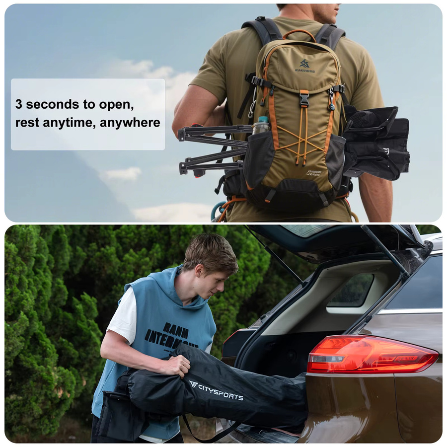 CITYSPORTS PRO Campingstuhl mit Fußstütze und Kopfstütze in Schwarz mit Getränkehalter und verstellbarer Rückenlehne, Belastbarkeit bis 120 kg - Bild 6