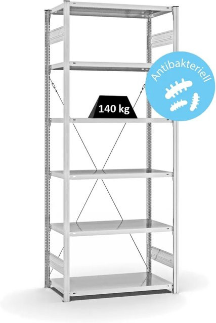 PROREGAL Antibakterielles Fachbodenregal Stecksystem mit T-Profil in Weiß, 6 Ebenen, H x B x T: 250 x 100 x 50 cm - Bild 1